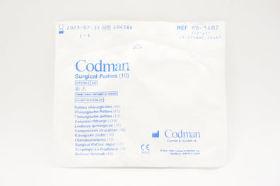 Codman 80-1402 Surgical Patties 1/2inch x 1inch - Pack of 10